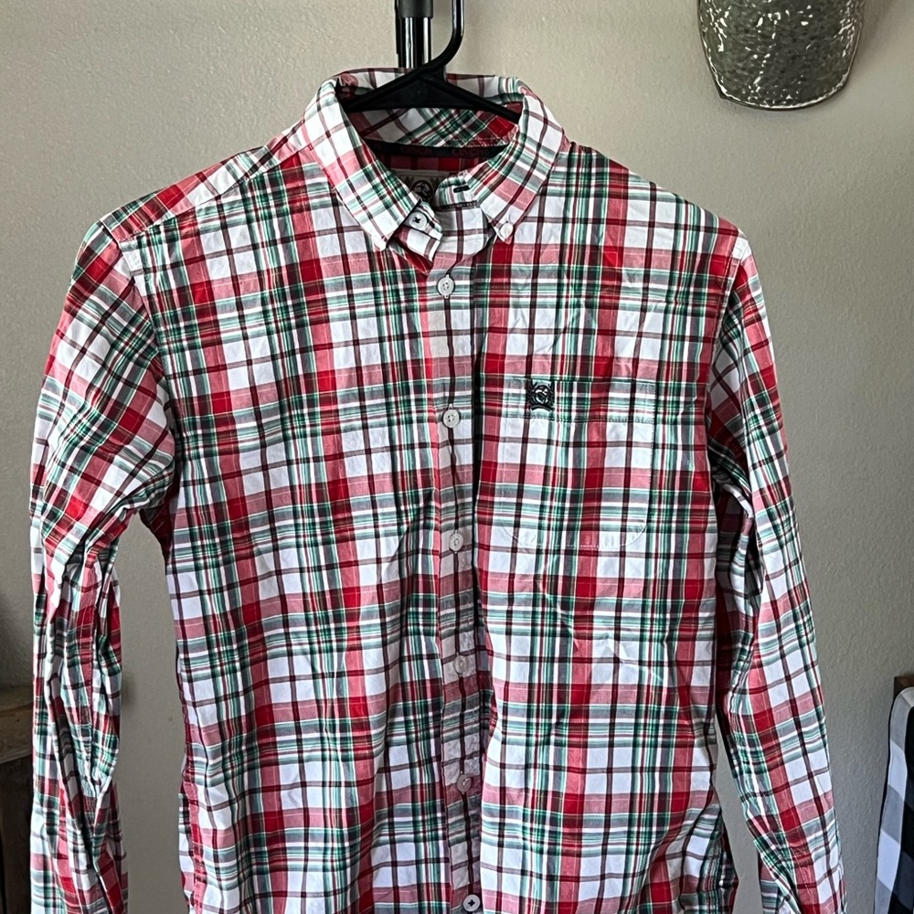 Cinch Long Sleeved, Red and Green Plaid Shirt, Youth Large (12).